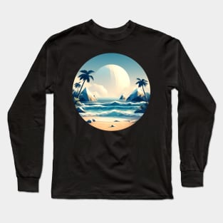 Low Poly Beach with Giant Moon Long Sleeve T-Shirt